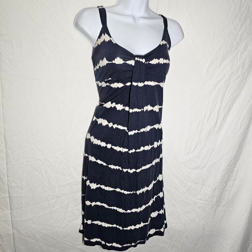 Retro beachy boho open back navy blue striped mini dress